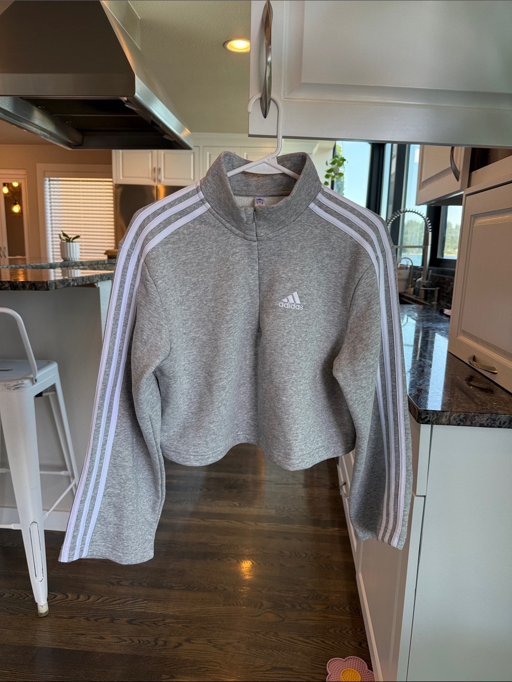 Adidas Essentials 3-Stripes Quarter-Zip Cropped Sweatshirt Grey Size XS NWT